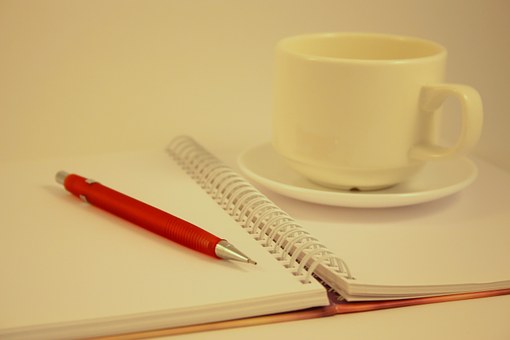 Writer, Notepad, Coffee cup, Creative arts, Creative writing.